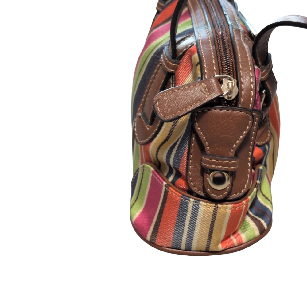Etienne Aigner Vintage Striped Canvas Shoulder Bag faux Leather Trim Y2K Boho - Picture 3 of 9